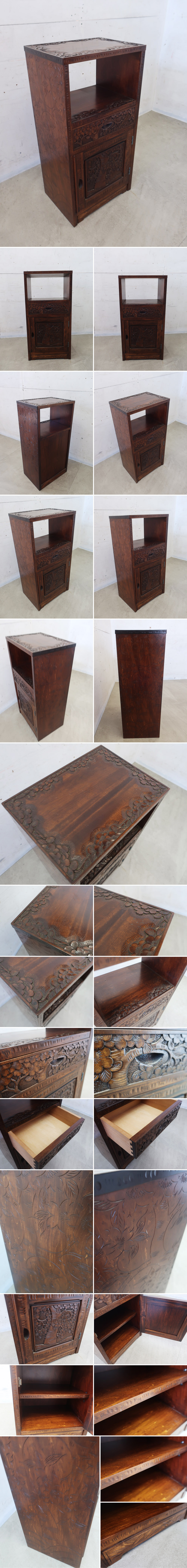 □P752□美品□軽井沢彫□サイドテーブル□花台□電話台□桜の花□伝統